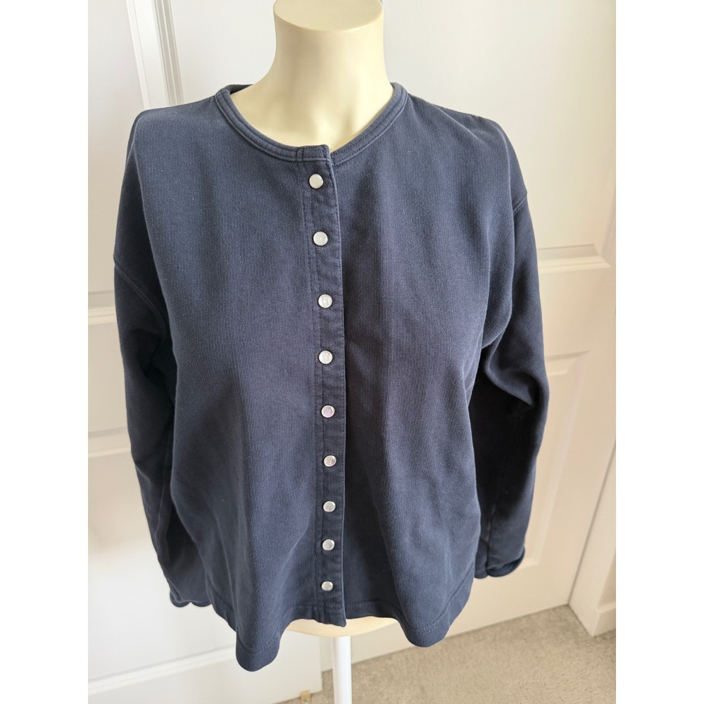 Vintage Eddie Bauer Navy Blue Ribbed Knit Button Front Cardigan Sweater Womens L